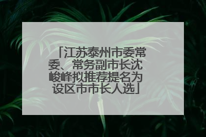 江苏泰州市委常委、常务副市长沈峻峰拟推荐提名为设区市市长人选